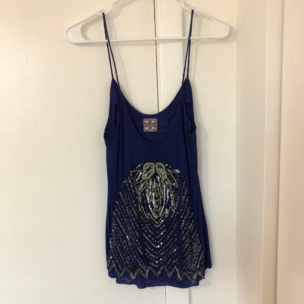 Free People Royal Blue Beaded Spaghetti Strap Tank Sz L